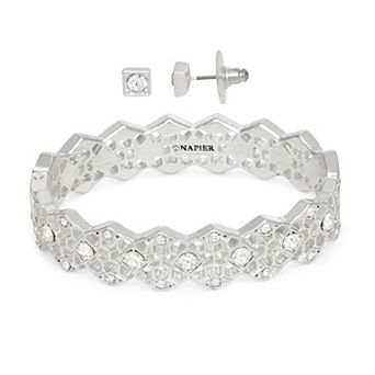 Napier Silver Tone Elevated Bangle & Stud Earrings Set