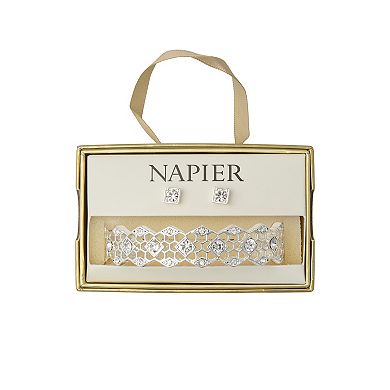 Napier Silver Tone Elevated Bangle & Stud Earrings Set