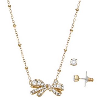 Napier Gold Tone Bow Necklace & Earrings Set