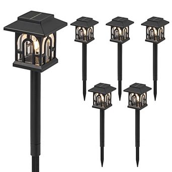 C Cattleya 6-Pack 14.5-Inch Black Solar Outdoor Path Light, 3000K Warm White LED Landscape Lights