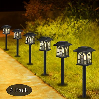 C Cattleya 6-Pack 14.5-Inch Black Solar Outdoor Path Light, 3000K Warm White LED Landscape Lights