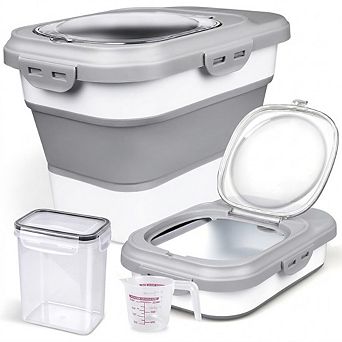 Collapsible Airtight Rice and Food Storage Container with Measuring Cup for Cereal, Flour, and Pet F