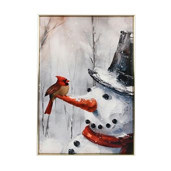 Cardinal and Snowman Canvas Wall Art