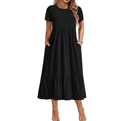 loose summer dresses plus size Tycorwd Women's Plus Size Casual Midi Dress Summer Short Sleeve Beach Dress  Swing Flowy Tiered Dresses with Pockets Army Green 1XL at Amazon Women's  Clothing store