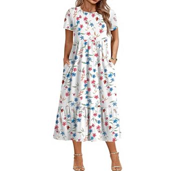 Zeagoo Women' Short Sleeve Plus Size Maxi Dress with Pockets Loose Casual Summer Dresses