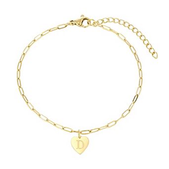 Adornia Tarnish Resistant 18k Gold Flash Plated Initial Engraved Heart Paperclip Chain Bracelet