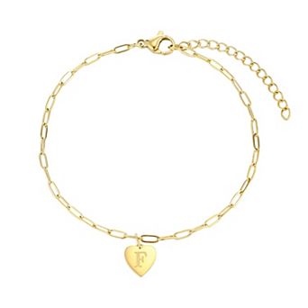 Adornia Tarnish Resistant 18k Gold Flash Plated Initial Engraved Heart Paperclip Chain Bracelet