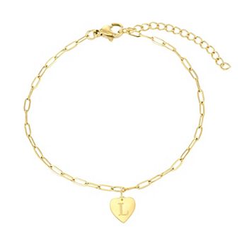 Adornia Tarnish Resistant 18k Gold Flash Plated Initial Engraved Heart Paperclip Chain Bracelet