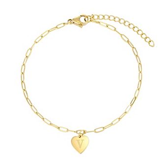 Adornia Tarnish Resistant 18k Gold Flash Plated Initial Engraved Heart Paperclip Chain Bracelet