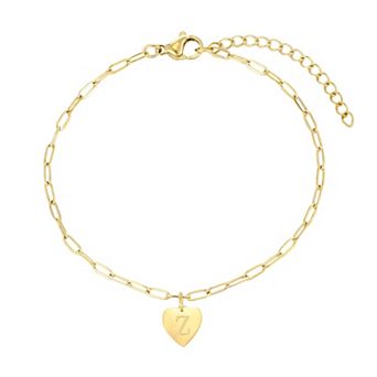 Adornia Tarnish Resistant 18k Gold Flash Plated Initial Engraved Heart Paperclip Chain Bracelet