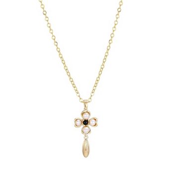 Adornia 14k Gold Flash Plated Freshwater Cultured Pearl Inlay Flower Pendant Necklace