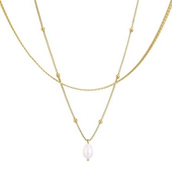 Adornia Tarnish Resistant 18k Gold Flash Plated 2 pc Freshwater Cultured Pearl Necklace Set