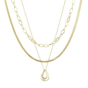 Adornia Tarnish Resistant 18k Gold Flash Plated 3 pc Necklace Set