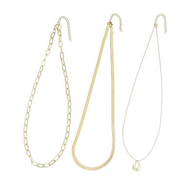 Adornia Tarnish Resistant 18k Gold Flash Plated 3-Piece Necklace Set