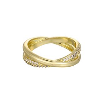Adornia 14k Gold Flash Plated Cubic Zirconia Crossed Bands Ring