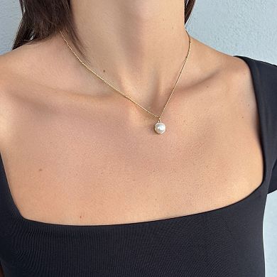 Adornia 14k Gold Flash Plated Freshwater Cultured Pearl Button Pendant Necklace