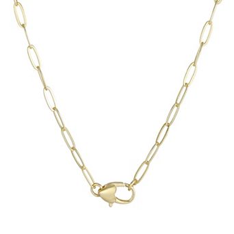 Adornia 14k Gold Flash Plated Heart Lock Paperclip Chain Necklace