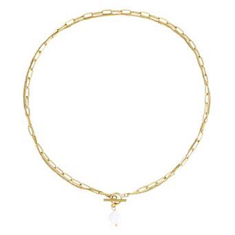 Adornia Tarnish Resistant 18k Gold Flash Plated Layered Freshwater Cultured Pearl Toggle Necklace