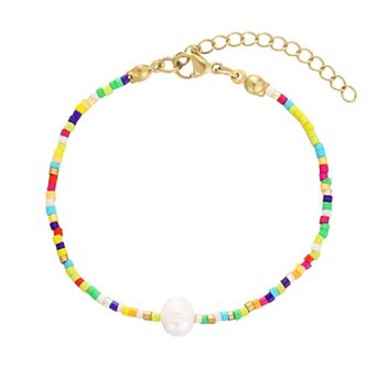 Adornia 14k Gold Flash Plated Freshwater Cultured Pearl Bead Bracelet