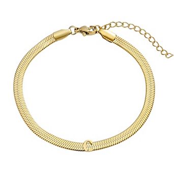 Adornia Tarnish Resistant 18k Gold Flash Plated Initial Herringbone Chain Bracelet