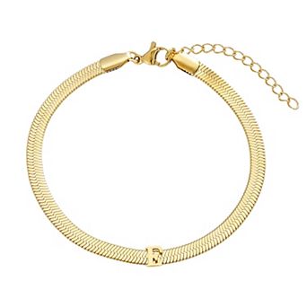 Adornia Tarnish Resistant 18k Gold Flash Plated Initial Herringbone Chain Bracelet