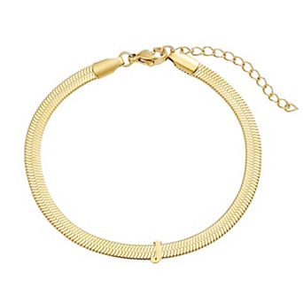 Adornia Tarnish Resistant 18k Gold Flash Plated Initial Herringbone Chain Bracelet