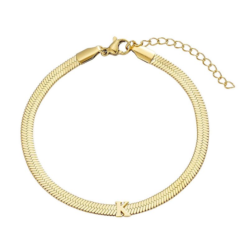 Adornia Tarnish Resistant 18k Gold Flash Plated Initial Herringbone Chain Bracelet, Women's, 