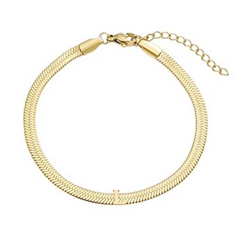 Adornia Tarnish Resistant 18k Gold Flash Plated Initial Herringbone Chain Bracelet