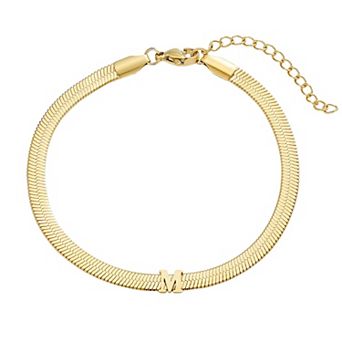 Adornia Tarnish Resistant 18k Gold Flash Plated Initial Herringbone Chain Bracelet