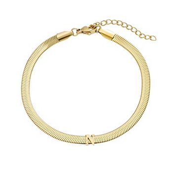 Adornia Tarnish Resistant 18k Gold Flash Plated Initial Herringbone Chain Bracelet