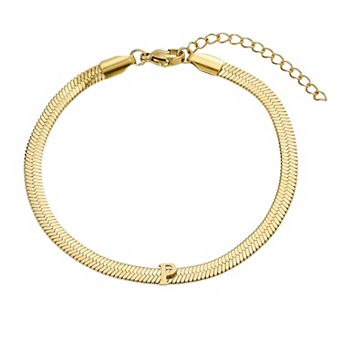 Adornia Tarnish Resistant 18k Gold Flash Plated Initial Herringbone Chain Bracelet