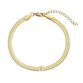 Adornia Tarnish Resistant 18k Gold Flash Plated Initial Herringbone Chain Bracelet