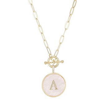 Adornia 14k Gold Flash Plated Mother-of-Pearl Cubic Zirconia Initial Toggle Necklace