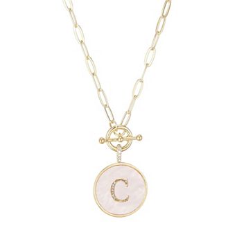 Adornia 14k Gold Flash Plated Mother-of-Pearl Cubic Zirconia Initial Toggle Necklace
