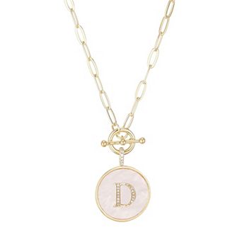Adornia 14k Gold Flash Plated Mother-of-Pearl Cubic Zirconia Initial Toggle Necklace