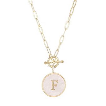 Adornia 14k Gold Flash Plated Mother-of-Pearl Cubic Zirconia Initial Toggle Necklace