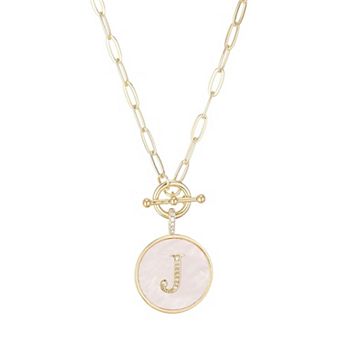 Adornia 14k Gold Flash Plated Mother-of-Pearl Cubic Zirconia Initial Toggle Necklace