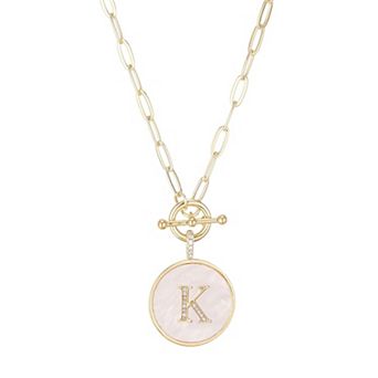 Adornia 14k Gold Flash Plated Mother-of-Pearl Cubic Zirconia Initial Toggle Necklace