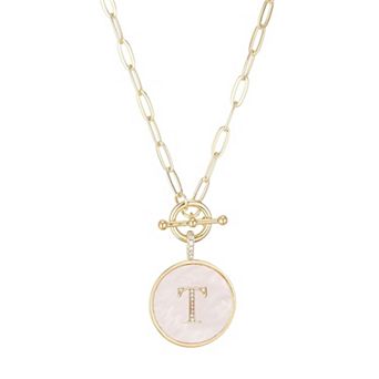 Adornia 14k Gold Flash Plated Mother-of-Pearl Cubic Zirconia Initial Toggle Necklace