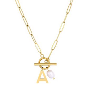 Adornia Tarnish Resistant 18k Gold Flash Plated Freshwater Cultured Pearl Initial Toggle Necklace