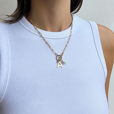 Adornia Tarnish Resistant 18k Gold Flash Plated Freshwater Cultured Pearl Initial Toggle Necklace
