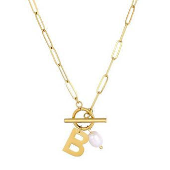 Adornia Tarnish Resistant 18k Gold Flash Plated Freshwater Cultured Pearl Initial Toggle Necklace