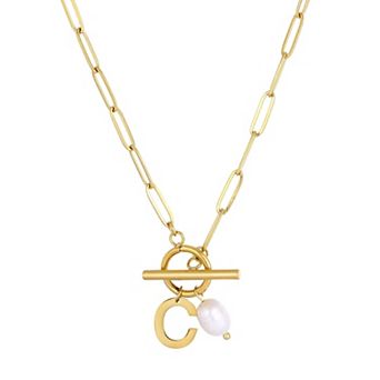 Adornia Tarnish Resistant 18k Gold Flash Plated Freshwater Cultured Pearl Initial Toggle Necklace
