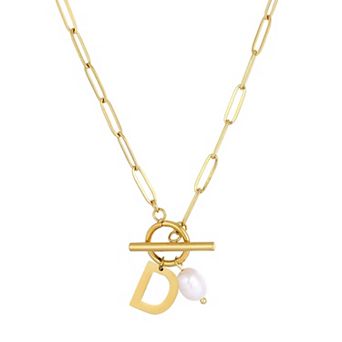 Adornia Tarnish Resistant 18k Gold Flash Plated Freshwater Cultured Pearl Initial Toggle Necklace