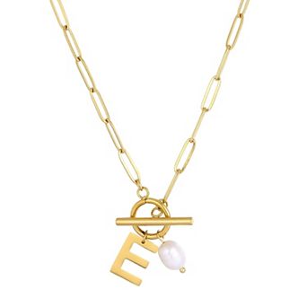 Adornia Tarnish Resistant 18k Gold Flash Plated Freshwater Cultured Pearl Initial Toggle Necklace