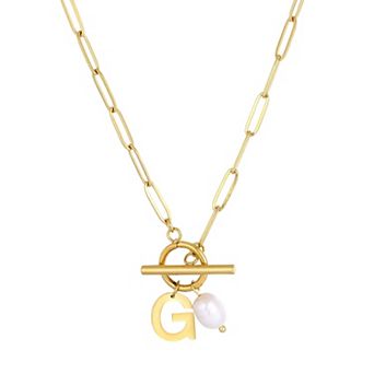 Adornia Tarnish Resistant 18k Gold Flash Plated Freshwater Cultured Pearl Initial Toggle Necklace