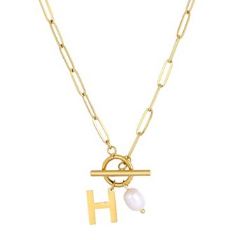 Adornia Tarnish Resistant 18k Gold Flash Plated Freshwater Cultured Pearl Initial Toggle Necklace