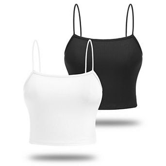 Ekouaer Summer Crop Tank Tops for Women Ribbed Spaghetti Strap Top Tube Basic Camisole Trendy Pcs