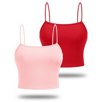 Ekouaer Summer Crop Tank Tops for Women Ribbed Spaghetti Strap Top Tube Basic Camisole Trendy Pcs