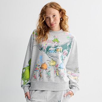 Juniors' Grinch Whoville Holiday Allover Graphic Pullover